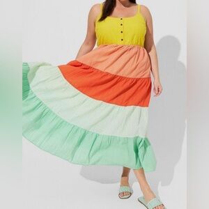 Torrid Maxi Seersucker Tiered Colorblock Dress